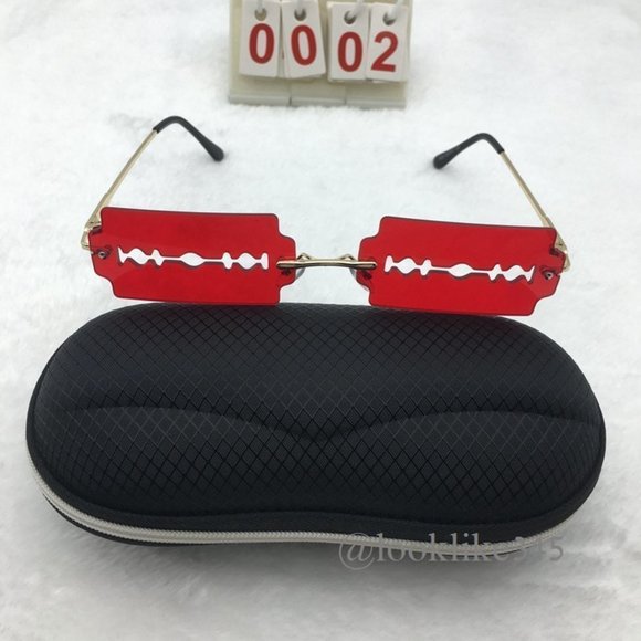 Fashion Retro Vintage Rimless Red Frame Sunglasses - Picture 4 of 5